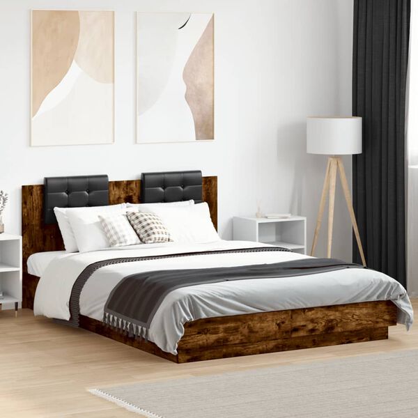 vidaXL Bettgestell mit Kopfteil R&auml;uchereiche 150x200 cm Holzwerkstoff