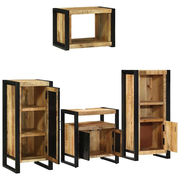 vidaXL Badezimmerm&ouml;bel Set mit Regal 4 pcs Braun Massivholz Mango