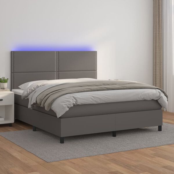 vidaXL Boxspringbett mit Matratze & LED Grau 160x200 cm Kunstleder