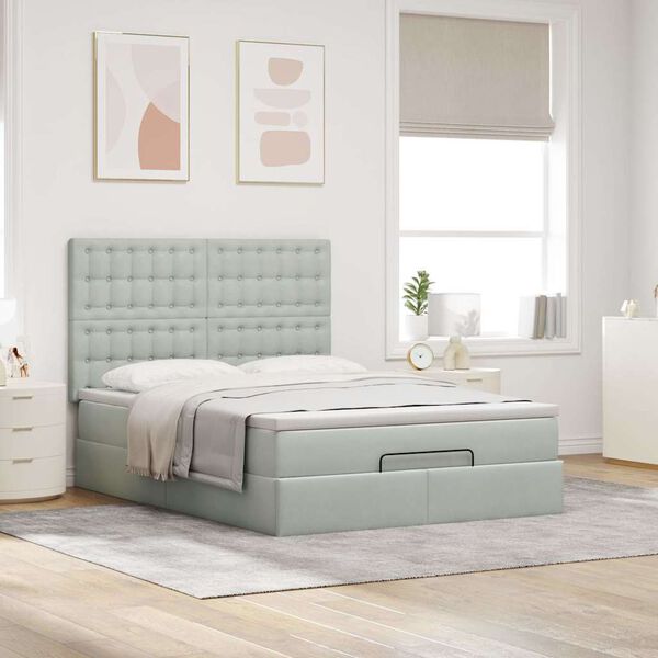 vidaXL Ottoman-Bett mit Matratzen Hellgrau 140x200 cm Samt