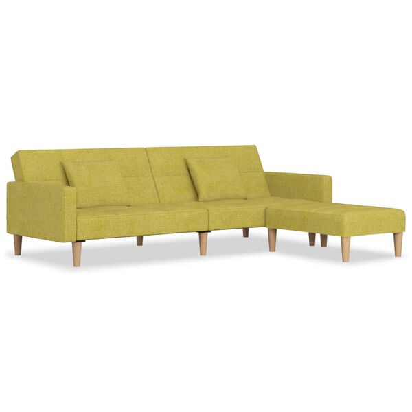 vidaXL Schlafsofa 2-Sitzer mit 2 Kissen & Hocker Gr&uuml;n Stoff
