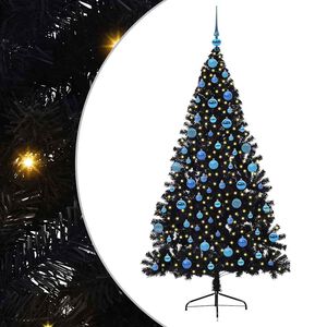 vidaXL K&uuml;nstlicher vorbeleuchteter Weihnachtsbaum Schwarz 180 cm PVC