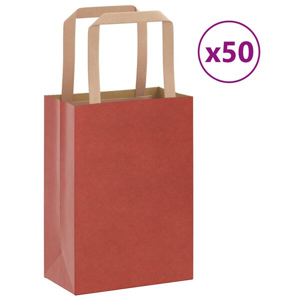 vidaXL Papiertragetaschen 50 Stk. mit Henkeln Rot 15x8x21 cm