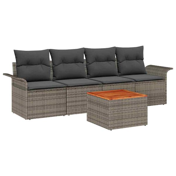 vidaXL Gartensofa-set mit Kissen 5 pcs Grau Poly-Rattan