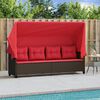 vidaXL Sonnenliege mit Dach und Kissen Braun Poly Rattan