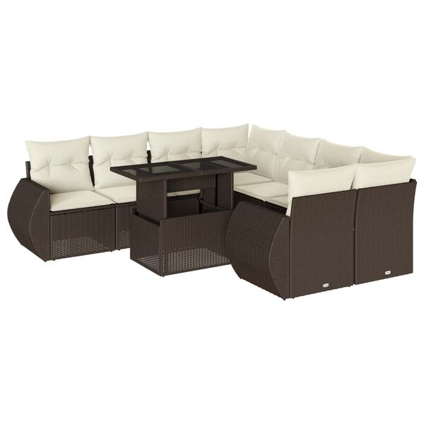 vidaXL 9-tlg. Garten-Sofagarnitur mit Kissen Braun Poly Rattan