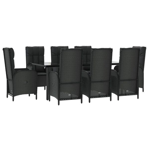 vidaXL 9-tlg. Garten-Essgruppe mit Kissen Schwarz Poly Rattan