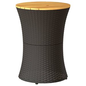 vidaXL Garten-Beistelltisch Trommelform Schwarz Poly Rattan Massivholz