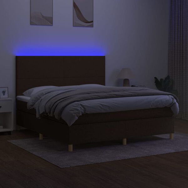 vidaXL Boxspringbett mit Matratze & LED Dunkelbraun 160x200 cm Stoff