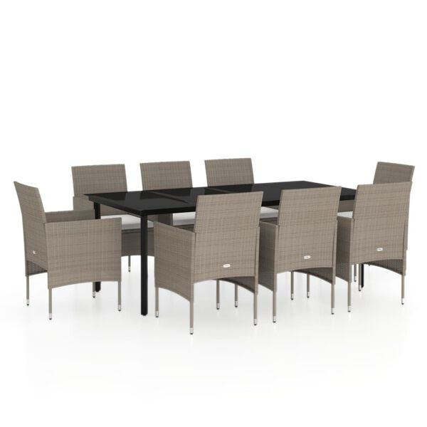 vidaXL 9-tlg. Garten-Essgruppe mit Kissen Beige und Schwarz