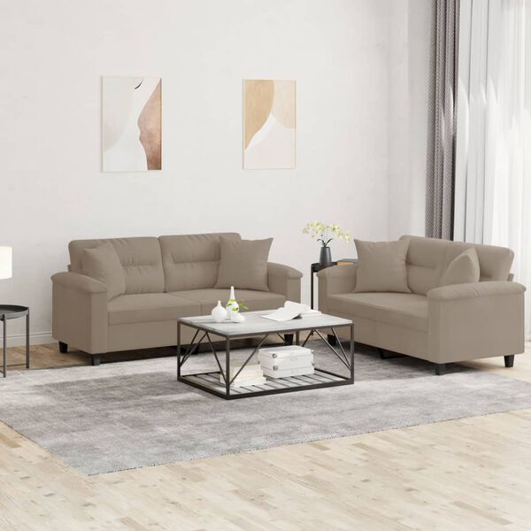 vidaXL 2-tlg. Sofagarnitur mit Kissen Taupe Mikrofasergewebe