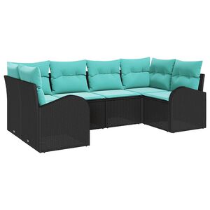 vidaXL Gartensofa-set mit Kissen 6 pcs Schwarz und T&uuml;rkis Poly-Rattan