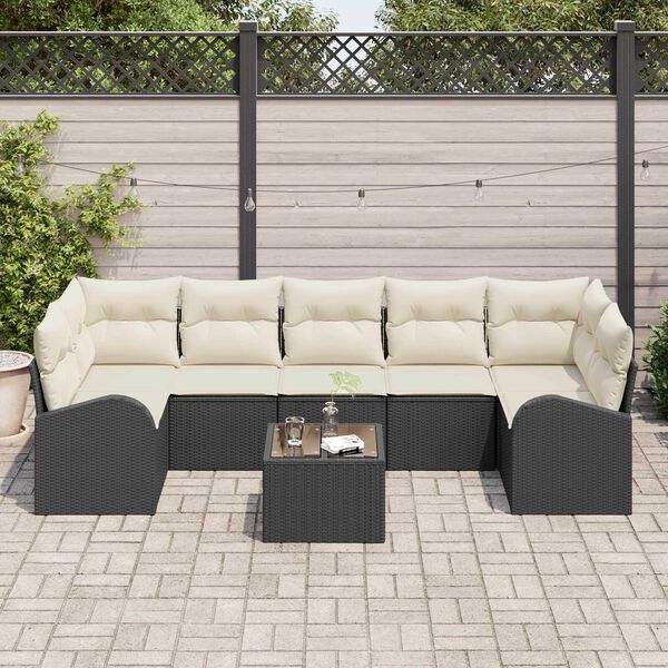 vidaXL Garten-Sofa-Set mit Kissen mit Speicher 8 pcs Schwarz und Creme