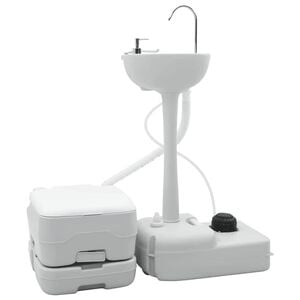 vidaXL Camping Toiletten-Set 2 Stk. Grau und Wei&szlig;