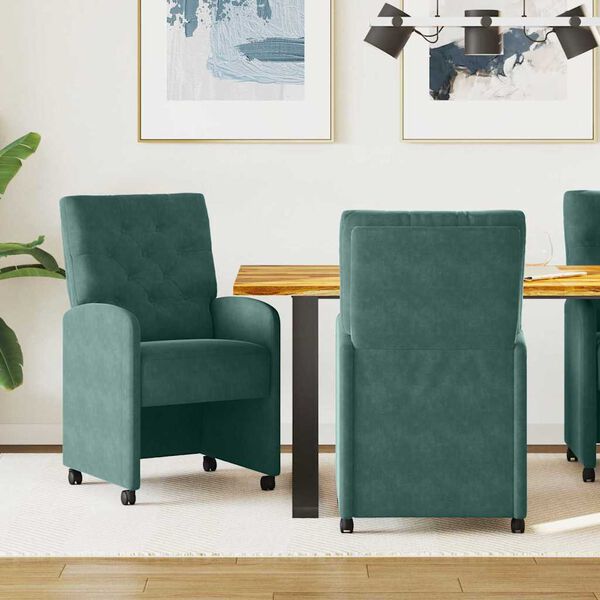 vidaXL Esszimmerst&uuml;hle mit Rollen 2 pcs Dunkelgr&uuml;n 58 x 67 x 97 cm
