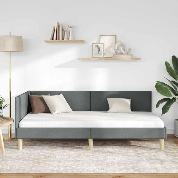 vidaXL Eckbettgestell mit Kopfteil Dunkelgrau 100 cm x 200 cm Samt