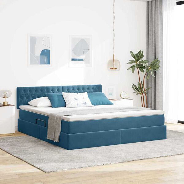 vidaXL Aufbewahrungsbett mit Matratze Dunkelblau 180 x 200 cm Samt