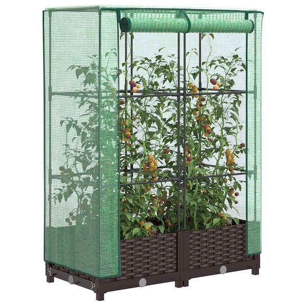 vidaXL Hochbeet mit Gew&auml;chshaus-Aufsatz Rattan-Optik 80x40x123 cm