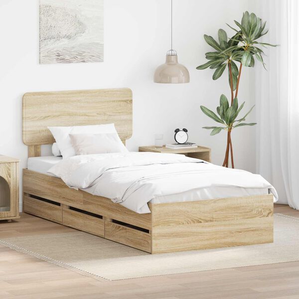 vidaXL Bettrahmen mit Kopfteil Sonoma-Eiche 100 x 200 cm Holzwerkstoff