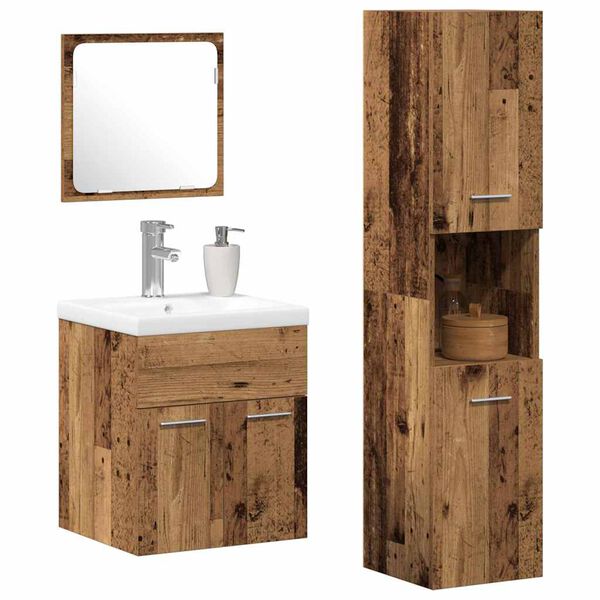 vidaXL Badezimmerm&ouml;bel-Set mit Schubladen 4 pcs Altholz Holzwerkstoff
