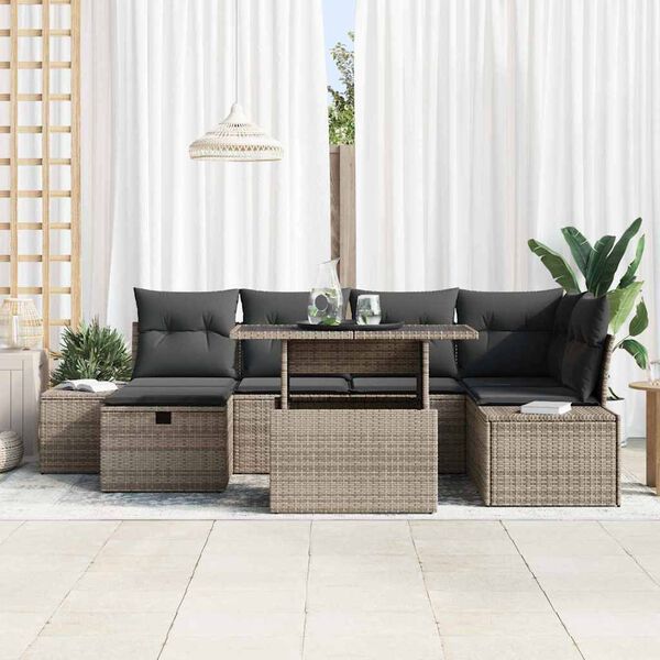 vidaXL Garten-Sofa-Set 7 pcs Grau Poly-Rattan