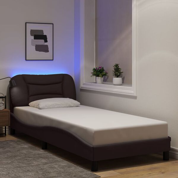 vidaXL Bettgestell mit LED ohne Matratze "Hvar" Dunkelbraun 80x200 cm Stoff