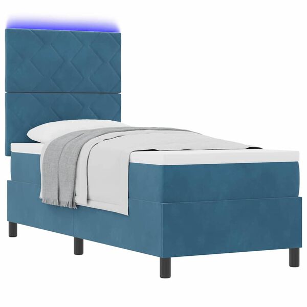 vidaXL LED Boxspringbett mit Matratze Dunkelblau 80 x 200 cm Samt