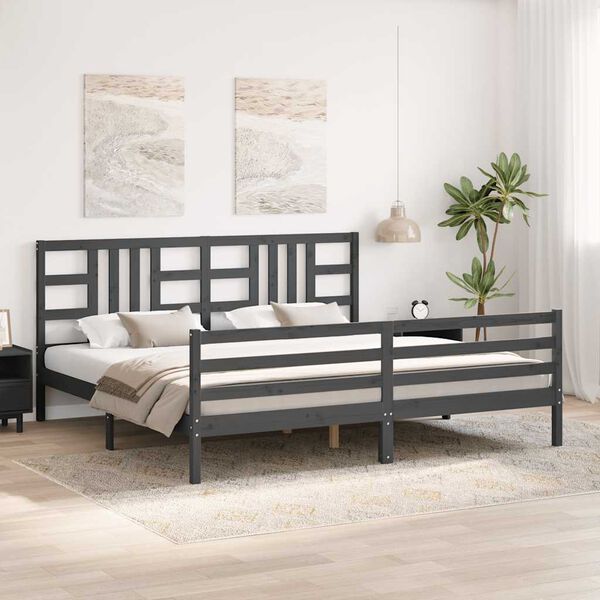 vidaXL Massivholzbett mit Kopfteil Grau 200x200 cm