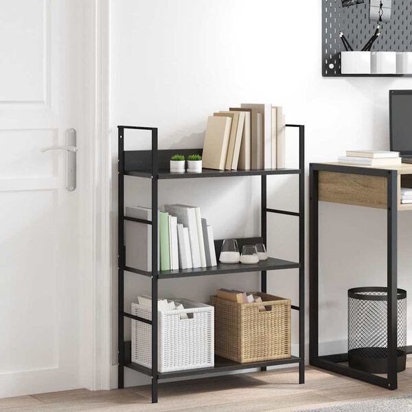 vidaXL B&uuml;cherregal 3 Regalb&ouml;den Schwarz 60&times;27,6&times;90,5 cm Holzwerkstoff