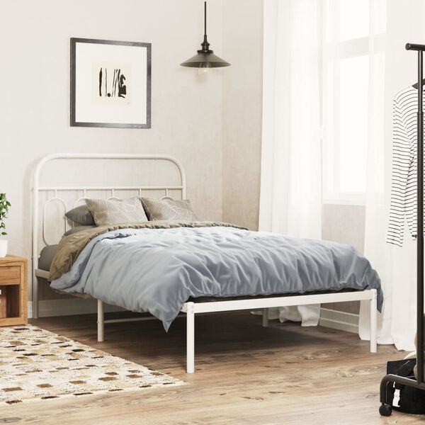 vidaXL Bettgestell mit Kopfteil Metall Wei&szlig; 100x200 cm