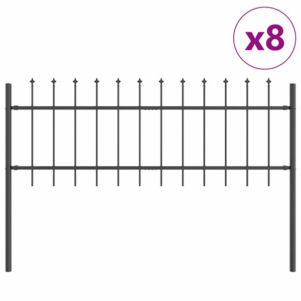vidaXL Gartenzaun 8 pcs Grau 13,6 x 0,6 m Pulverbeschichteter Stahl