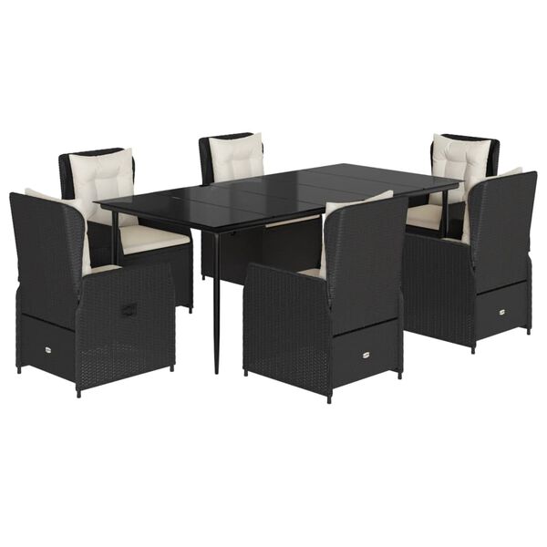 vidaXL 7-tlg. Garten-Essgruppe mit Kissen Schwarz Poly Rattan