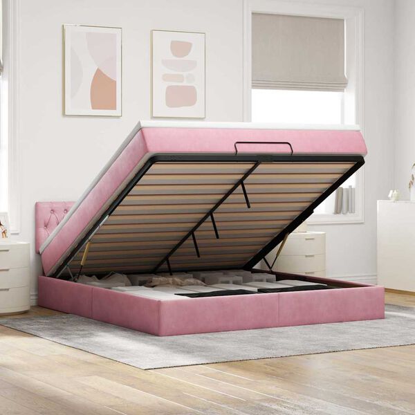 vidaXL Ottoman-Bett mit Matratze Rosa 160x200 cm Samt