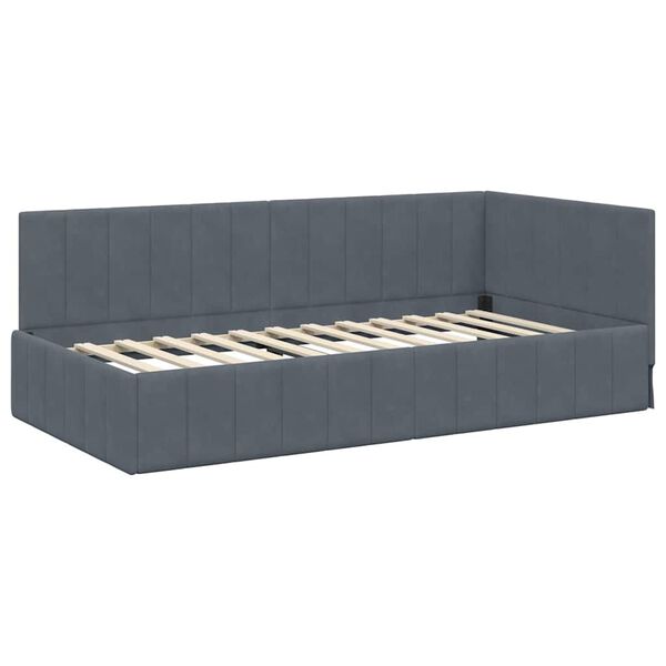 vidaXL Eckbettgestell mit Kopfteil Dunkelgrau 100 cm x 200 cm Samt