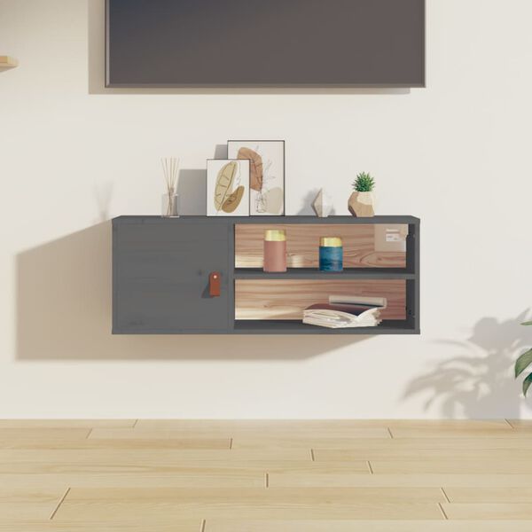 vidaXL Wandschrank Grau 80x30x30 cm Massivholz Kiefer