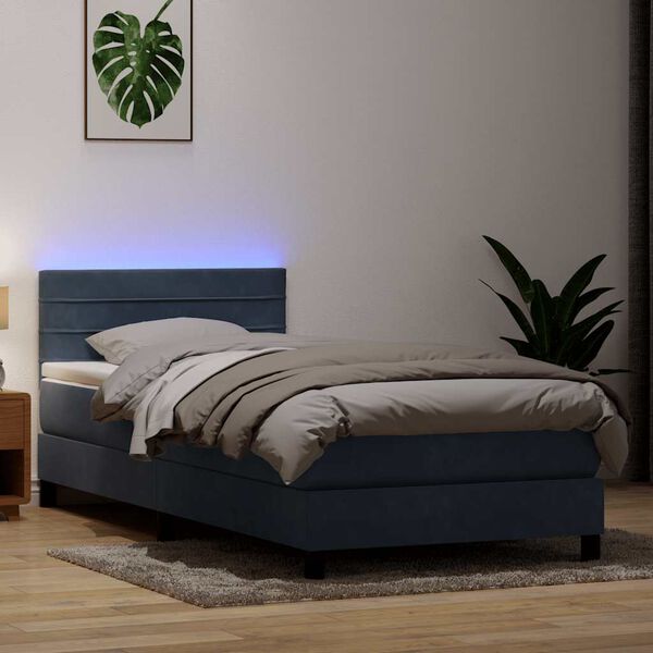 vidaXL Boxspringbett mit Matratze & LED Dunkelgrau 90x210 cm Samt