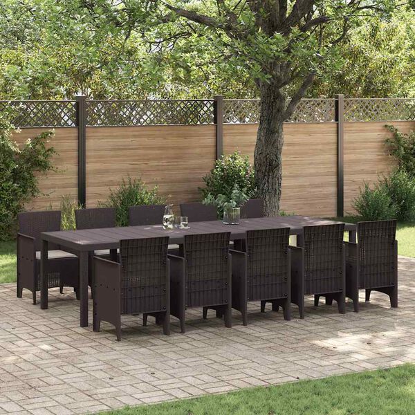 vidaXL Garten Essgruppe mit Kissen 11 pcs Braun und Taupe Poly Rattan