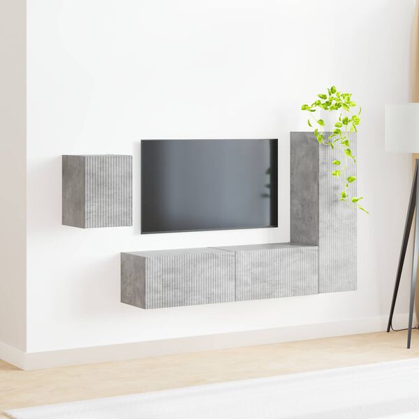 vidaXL TV-Schrankset Wandmontiert 4 pcs Beton Grau Holzwerkstoff