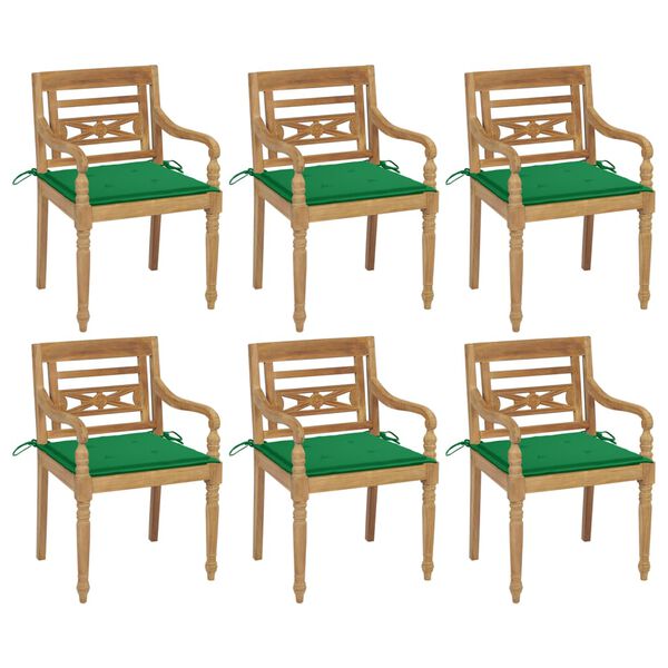vidaXL Batavia-St&uuml;hle mit Kissen 6 Stk. Massivholz Teak