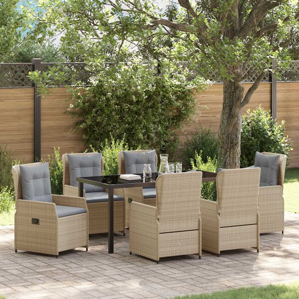 vidaXL Garten Essgruppe 7 pcs Beige und Hellgrau Poly-Rattan