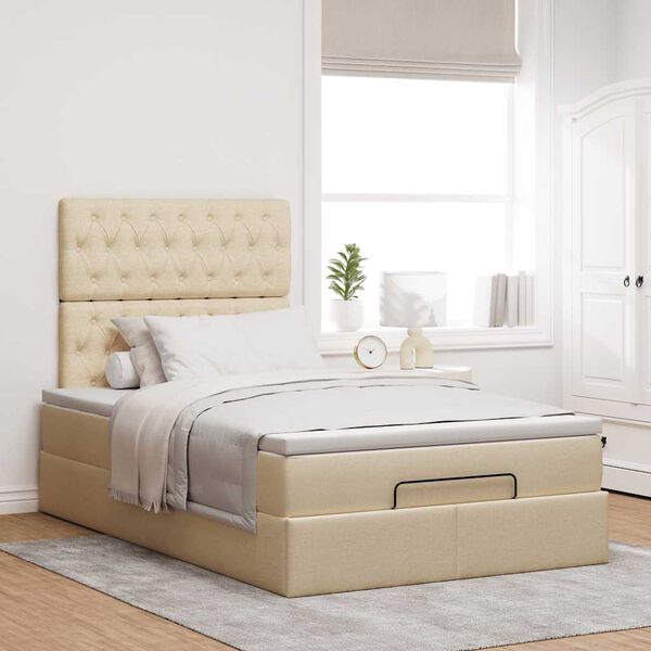 vidaXL Ottoman-Bett mit Matratze Creme 120x200 cm Stoff
