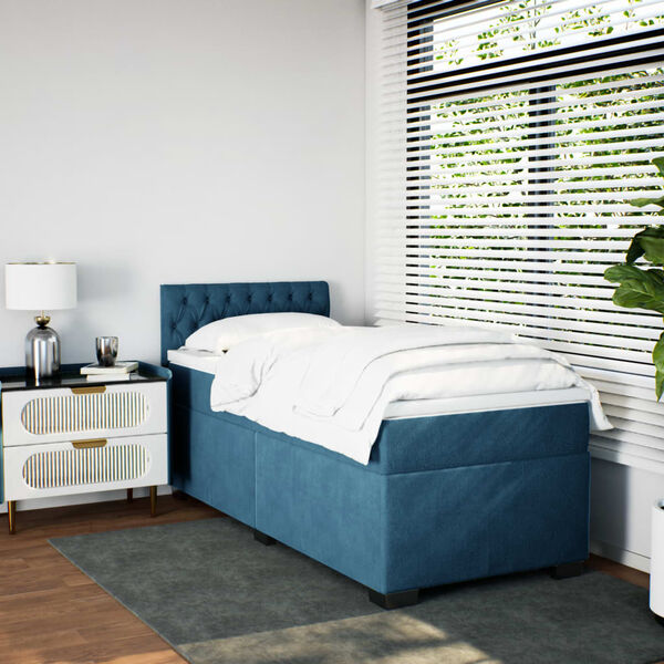 vidaXL Boxspringbett mit Matratze Dunkelblau 80x200 cm Samt