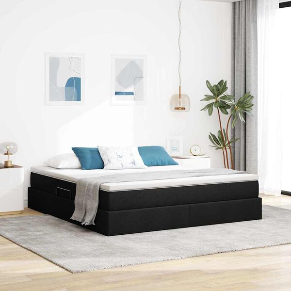 vidaXL Aufbewahrungsbett mit Matratze Schwarz 160 x 200 cm Polyester
