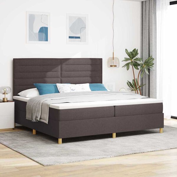vidaXL LED Boxspringbett mit Matratze Dunkelbraun 200 x 200 cm Stoff