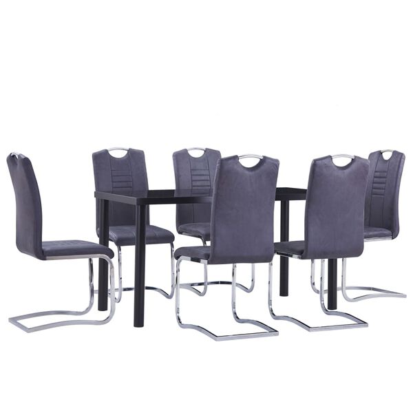 vidaXL 7-tlg. Essgruppe Wildleder-Optik Grau