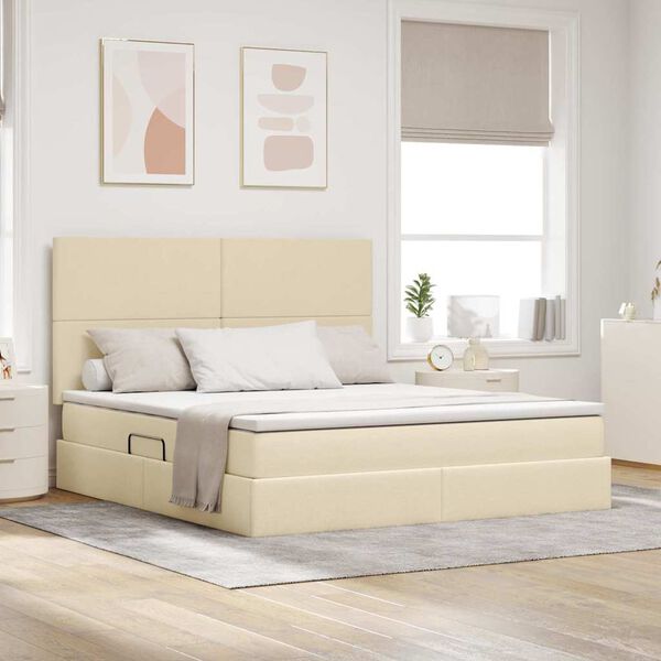 vidaXL Bett mit Stauraum und LED mit LED Creme 160 x 200 cm Polyester