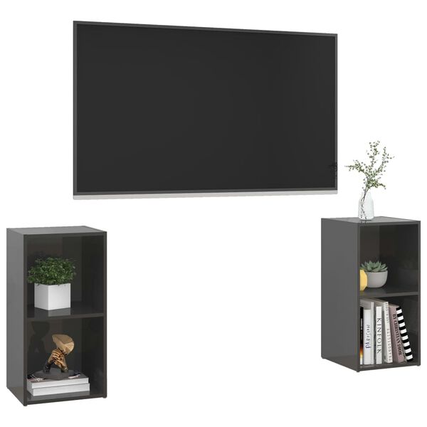 vidaXL TV-Schr&auml;nke 2 Stk. Hochglanz-Grau 72x35x36,5 cm Holzwerkstoff