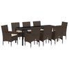 vidaXL Garten Essgruppe mit Kissen 9 pcs Braun Poly-Rattan