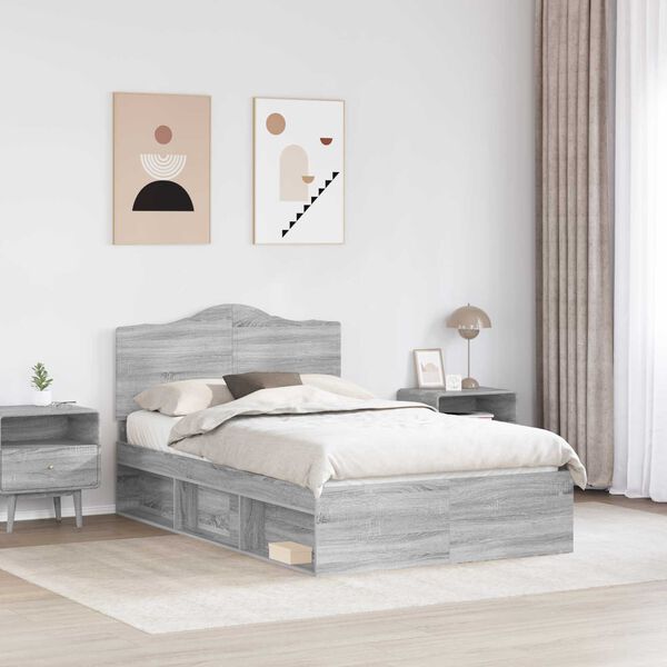vidaXL Bettrahmen Graues Sonoma 135 x 190 cm Massives Kiefernholz