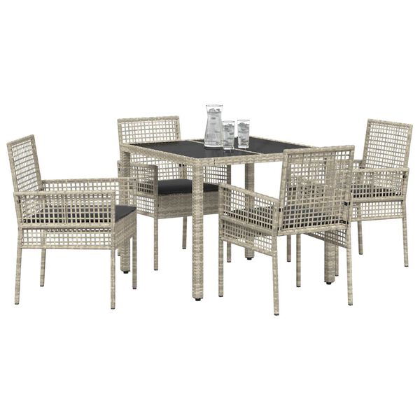 vidaXL Garten Essgruppe 5 pcs Hellgrau Poly-Rattan
